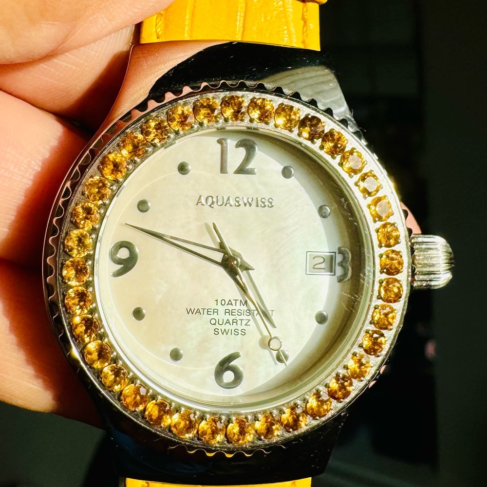 AquaSwiss Watch Swiss Quartz Movement with Yellow Citrines - Picture 5 of 9